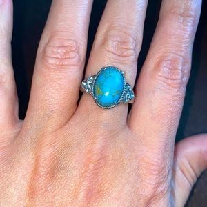 Sky blue topaz & blue Mojave turquoise in stainless steel ring size 8